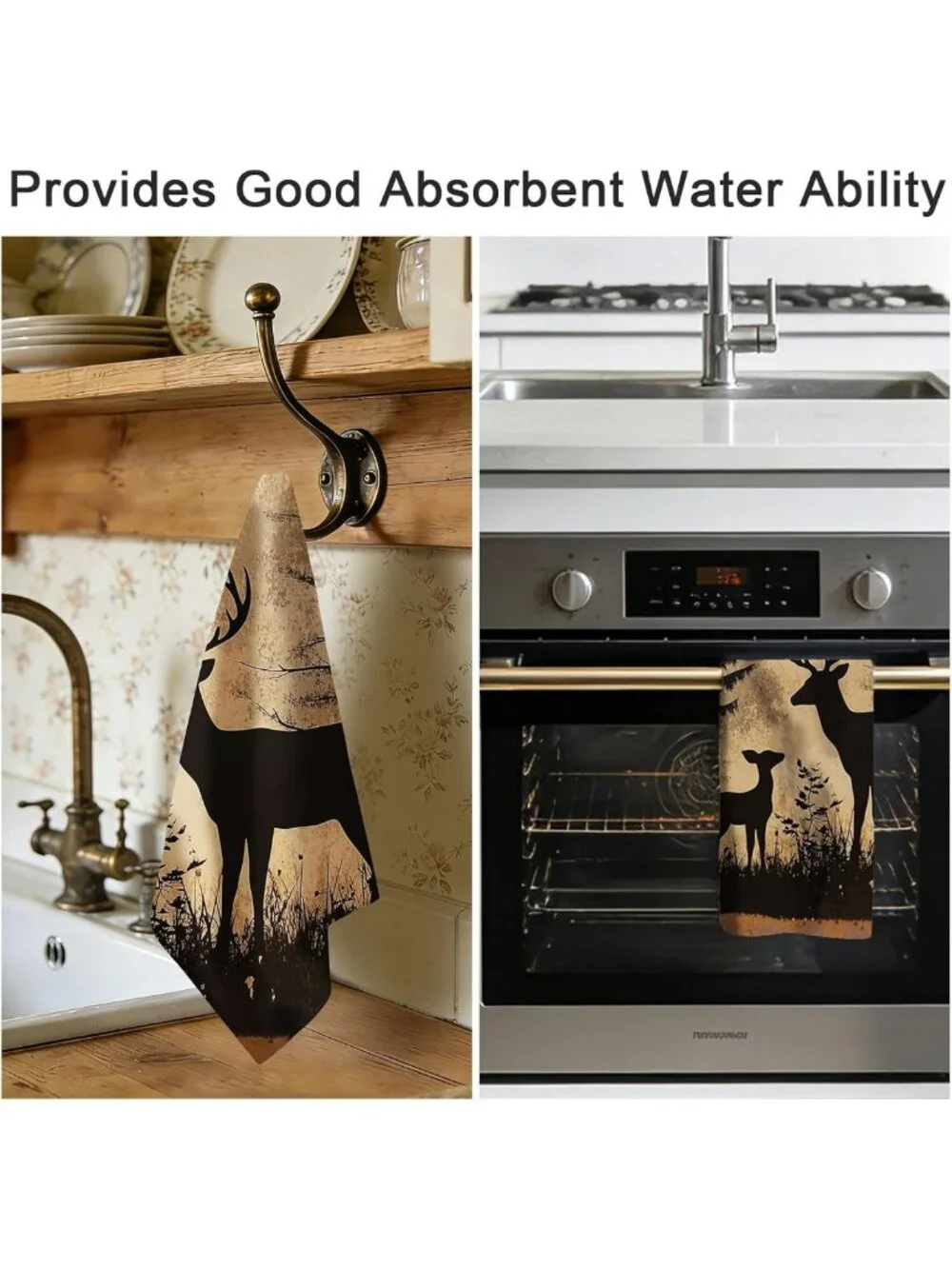 Set of 2 Soft Absorbent Forest Deer Hand Towels - Kitchen & Bathroom Decor